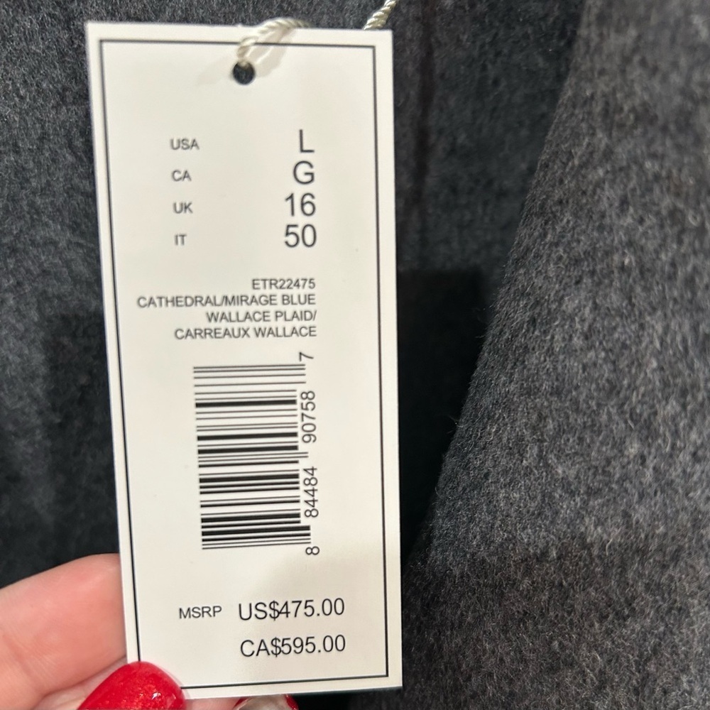 NEW Elie Tahari Wallace Plaid Wrap Coat Gray Wool Fox Hare Silk Size Large - Picture 6 of 9
